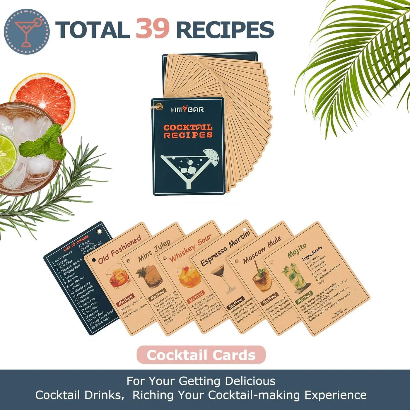® 22-Pc Cocktail Shaker Set(24Oz/700Ml) | Mixology Bartender Kit | Bar Tool Set | Martini Making Set with 39-Recipe Cocktail Cards & Kit'S Deco, Bamboo Stand Black Color, Silver Tools