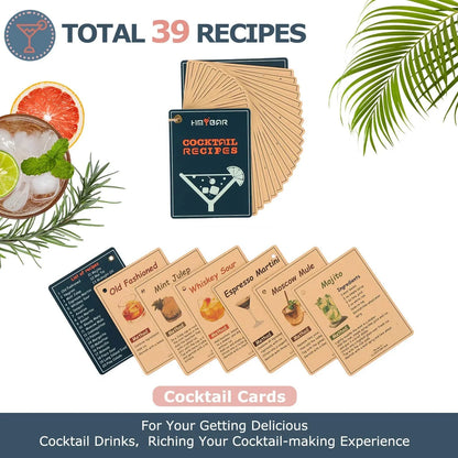 ® 22-Pc Cocktail Shaker Set(24Oz/700Ml) | Mixology Bartender Kit | Bar Tool Set | Martini Making Set with 39-Recipe Cocktail Cards & Kit'S Deco, Bamboo Stand Black Color, Silver Tools