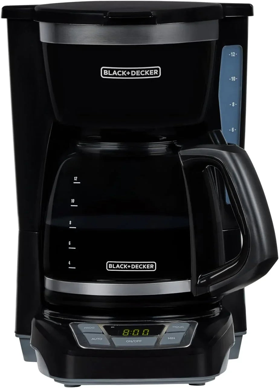 12-Cup Digital Coffee Maker, Programmable, Washable Basket Filter, Sneak-A-Cup, Auto Brew, Water Window, Keep Hot Plate, Black