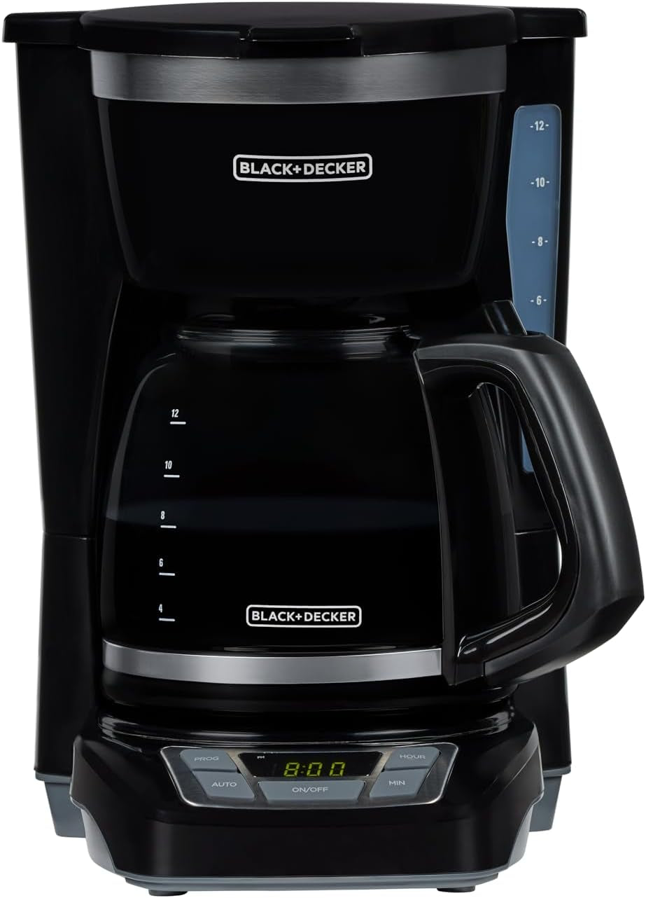 12-Cup Digital Coffee Maker, Programmable, Washable Basket Filter, Sneak-A-Cup, Auto Brew, Water Window, Keep Hot Plate, Black