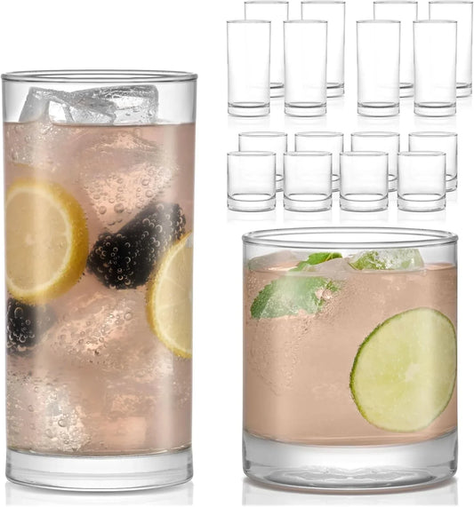Province Tumbler and Rocks Glass Set, Elegant Drinkware Glasses Set, Dishwasher Safe Drinking Glasses Set of 16