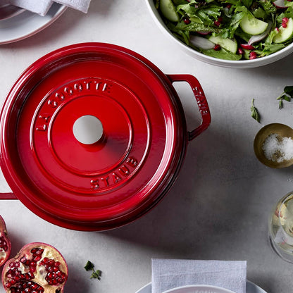 Cast Iron Dutch Oven 4-Qt round Cocotte, Made in France, Serves 3-4, Cherry