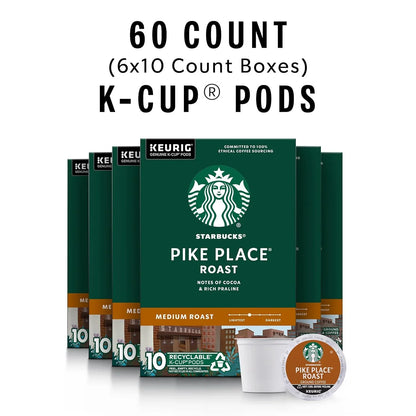 K-Cup Coffee Pods, Medium Roast Hot or Iced Coffee, Pike Place Roast, 60 Keurig Pods