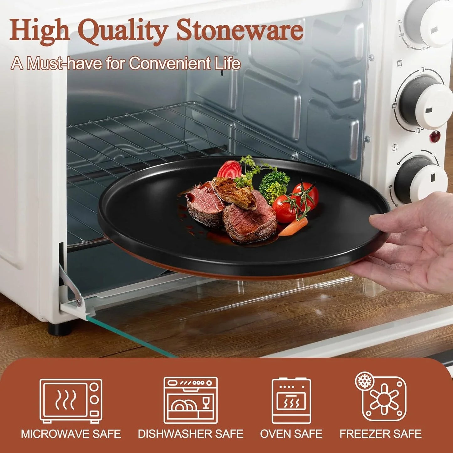 12 Pieces Porcelain Dinnerware Sets, Premium Plates and Bowls Set, High-Fired Ceramic Dishes Set for 4, Chip & Scratch Resistant, Microwave Dishwasher Safe, Charcoal Black