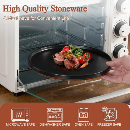 12 Pieces Porcelain Dinnerware Sets, Premium Plates and Bowls Set, High-Fired Ceramic Dishes Set for 4, Chip & Scratch Resistant, Microwave Dishwasher Safe, Charcoal Black