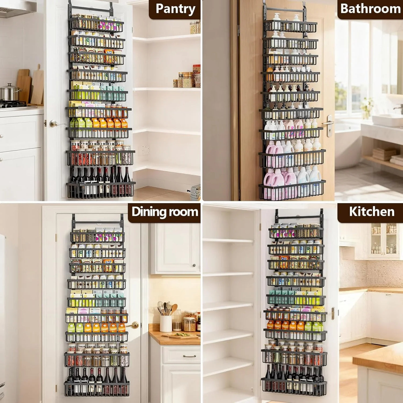 9 Tier over the Door Pantry Organizer, 2 in 1 Wall Mount or Hanging Spice Rack with Adjustable Basket, Seasoning Organizer and Storage for Kitchen Cabinet Closet Bathroom