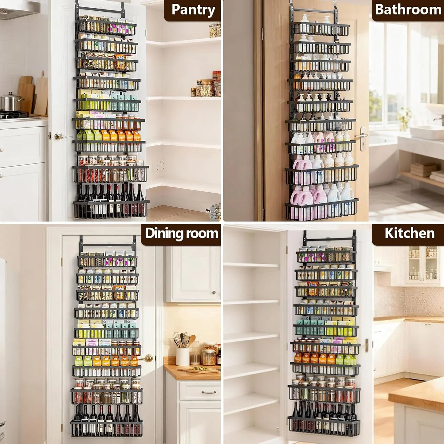 9 Tier over the Door Pantry Organizer, 2 in 1 Wall Mount or Hanging Spice Rack with Adjustable Basket, Seasoning Organizer and Storage for Kitchen Cabinet Closet Bathroom
