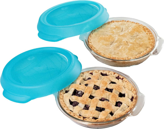 Baker’S Premium 2 Piece Glass Pie Plate, Stackable, Space Saving Casserole Dish Set with Lids, Glass Baking Dish Set for Fruit Pies, Quiches