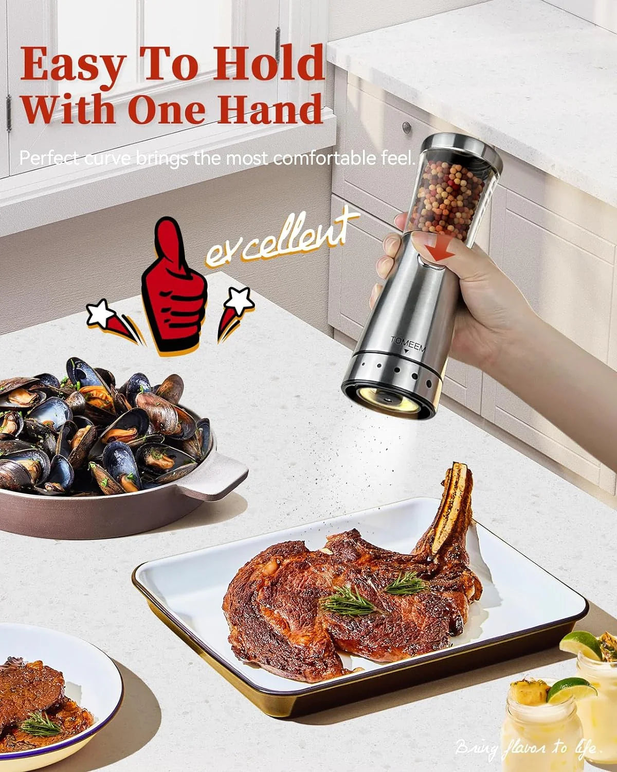 Electric Salt and Pepper Grinder Set with Storage Base, Stainless Steel Rechargeable Salt and Pepper Grinder Set with 4.5 Oz Large Capacity, 1.8" Wide Mouth, Adjustable Coarseness, Ideal for Kitchen