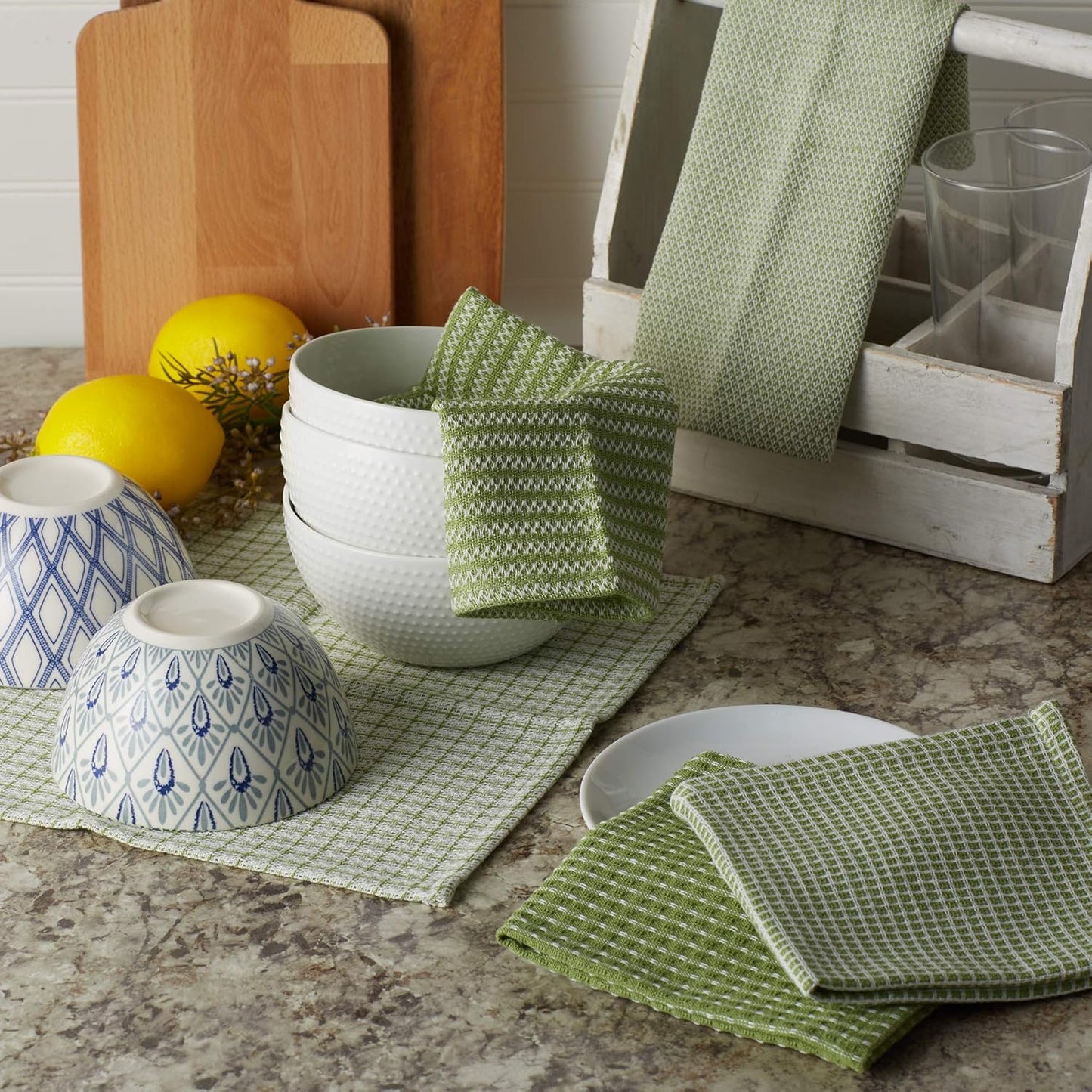 Everyday Kitchen Collection Assorted Dishcloth Set, 12X12, Antique Green, 5 Count