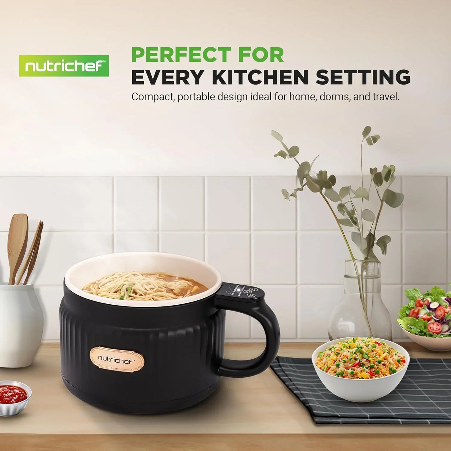1.6 QT Portable Electric Rice Cooker & Lunch Maker | Multi-Functional & Non-Stick Ceramic Coating | Digital Control Panel | 6 Cook Functions: Rice, Soup, Stew, Porridge & More | Black
