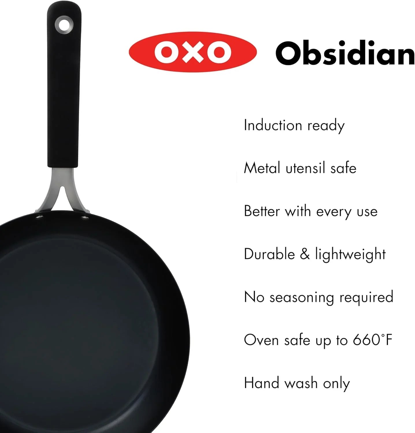 Obsidian Pre-Seasoned Carbon Steel, 10" Frying Pan Skillet with Removable Silicone Handle Holder, Induction, Oven Safe, Black