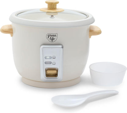 Rice Cooker with Removable Pfas-Free Ceramic Nonstick Pot, 3-Cups Uncooked/6-Cups Cooked, Grains & Oatmeal Multicooker, Compact One-Switch Design, Auto Keep Warm, Easy Clean, Cream