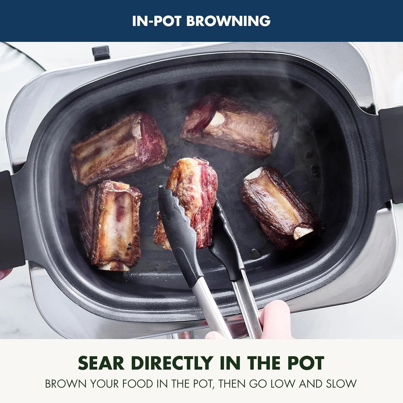 Elite 8-In-1 Programmable 6QT Electric Slow Cooker,Dishwasher Safe Lid & Removable Crock, Pfas-Free Healthy Ceramic Nonstick Multi-Cooker,Sear, Sauté,Brown,Steam Basket,Roast, Oxford Blue