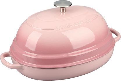 Enameled Oval Cast Iron Dutch Oven Pot with Lid, Bread Dutch Oven for Sourdough Bread Baking, Dutch Oven Bread, Bread Oven, 6QT, Pink