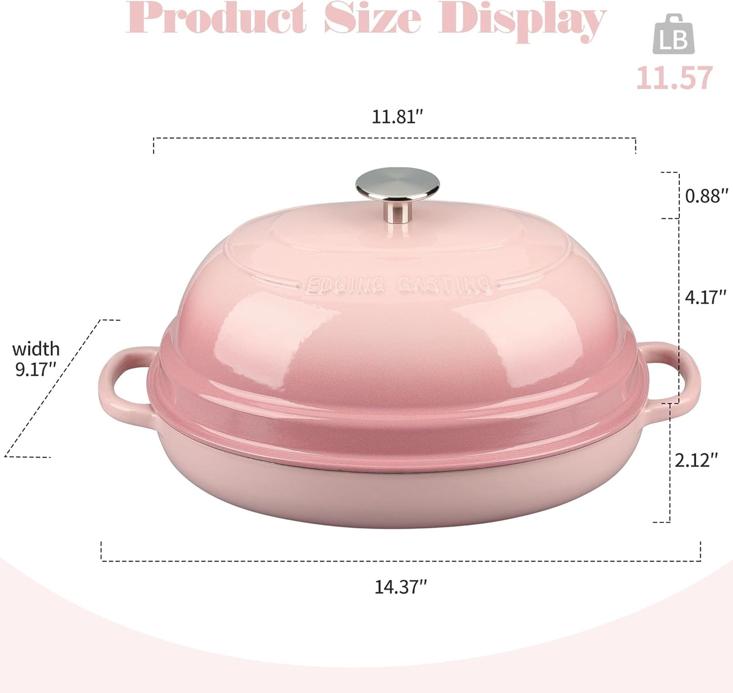 Enameled Oval Cast Iron Dutch Oven Pot with Lid, Bread Dutch Oven for Sourdough Bread Baking, Dutch Oven Bread, Bread Oven, 6QT, Pink