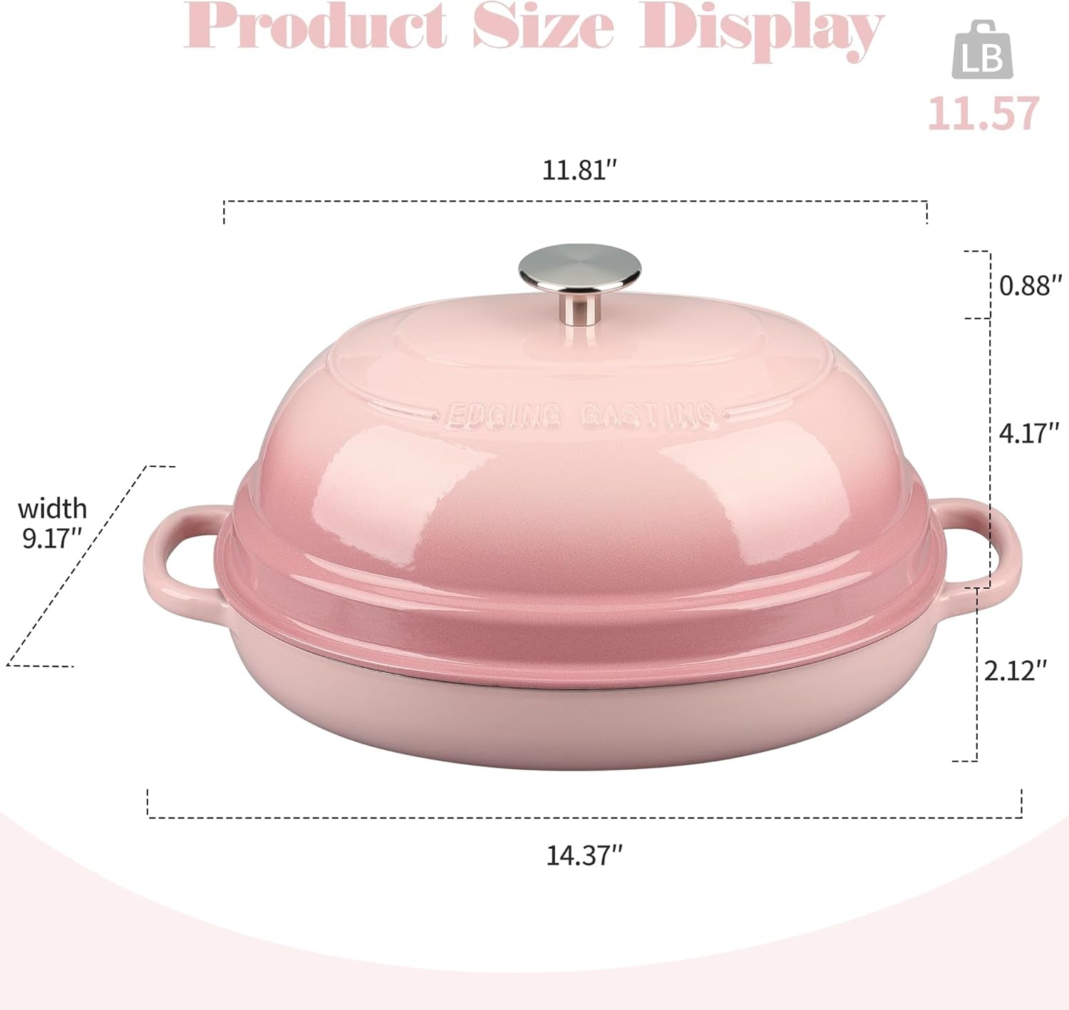 Enameled Oval Cast Iron Dutch Oven Pot with Lid, Bread Dutch Oven for Sourdough Bread Baking, Dutch Oven Bread, Bread Oven, 6QT, Pink