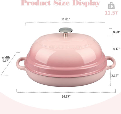 Enameled Oval Cast Iron Dutch Oven Pot with Lid, Bread Dutch Oven for Sourdough Bread Baking, Dutch Oven Bread, Bread Oven, 6QT, Pink