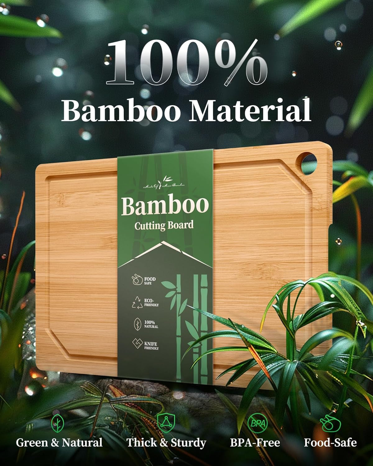 Bamboo Cutting Board - Multi-Sizes Wooden Cutting Boards for Kitchen, Convenient Kitchen Essentials with Deep Juice Grooves， Cutting Board for Chopping & Serving, Large, Natural