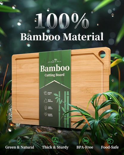 Bamboo Cutting Board - Multi-Sizes Wooden Cutting Boards for Kitchen, Convenient Kitchen Essentials with Deep Juice Grooves， Cutting Board for Chopping & Serving, Large, Natural