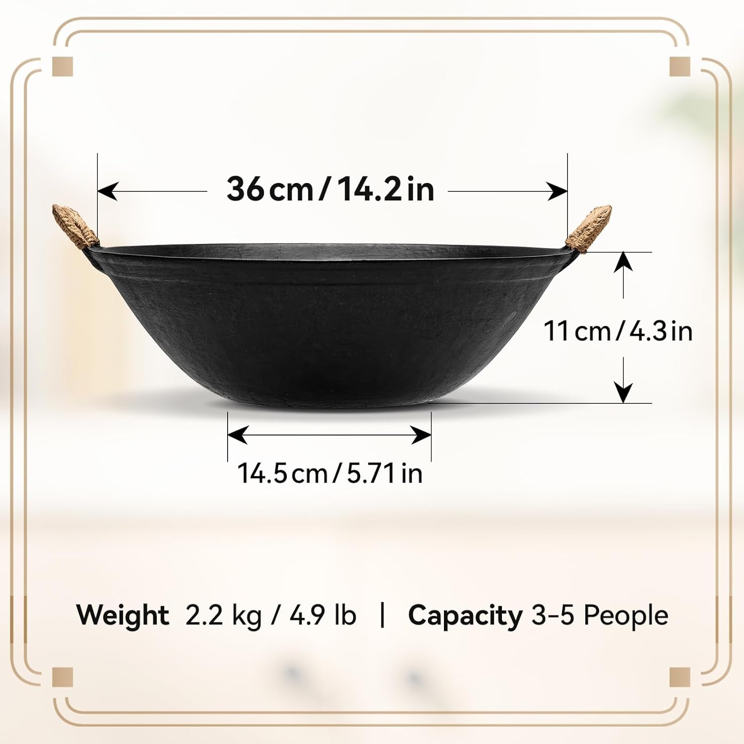 14.2 Inch Cast Iron Wok with Wooden Lid and Iron Spatula, Flat Bottom Double-Handle Chinese Stir Fry Pan, Uncoated Cast Iron Wok for Induction, Gas and Electric Stoves