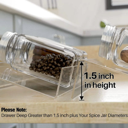 Spice Drawer Organizer, 4 Tier- 8 Pack Kitchen Spice Rack Tray for Drawer, Expandable from 13" to 26" Acrylic Seasoning Organizer Rack Holds up 56 Spice Jars (Jars Not Include)