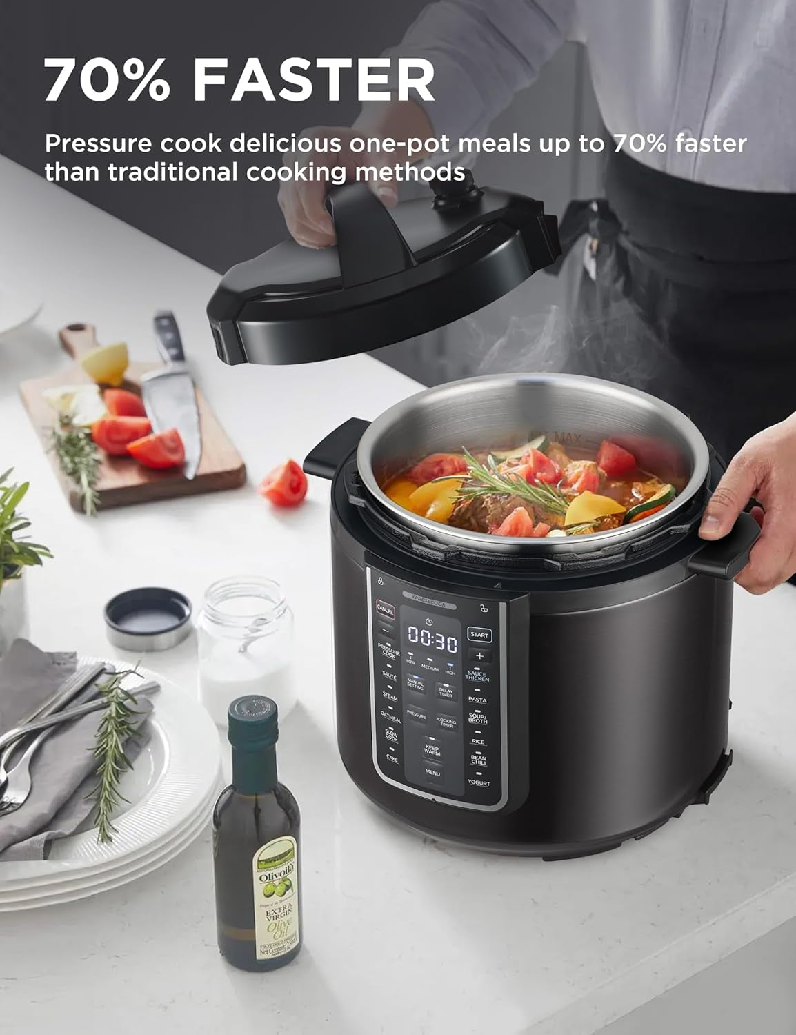 12-In-1 Electric Pressure Cooker, 6 Quarts, 12 Presets, Multi-Functional Programmable Slow Cooker, Rice Cooker, Steamer, Sauté Pan, Yogurt Maker, and More, Stainless Steel
