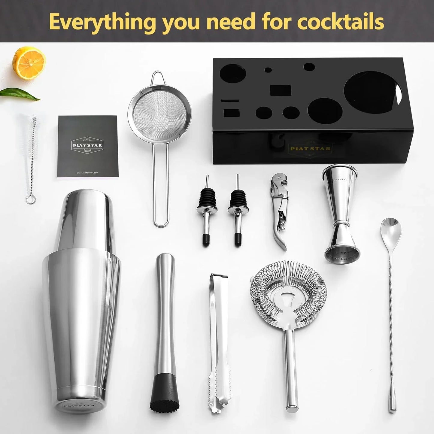 Mixology Bartender Kit with Stand, Home Bar Set Cocktail Shakers Bartending Kit, Bar Tools Boston Shaker Set, Professional Drink Mixing Martini Making Barware with Recipe Book