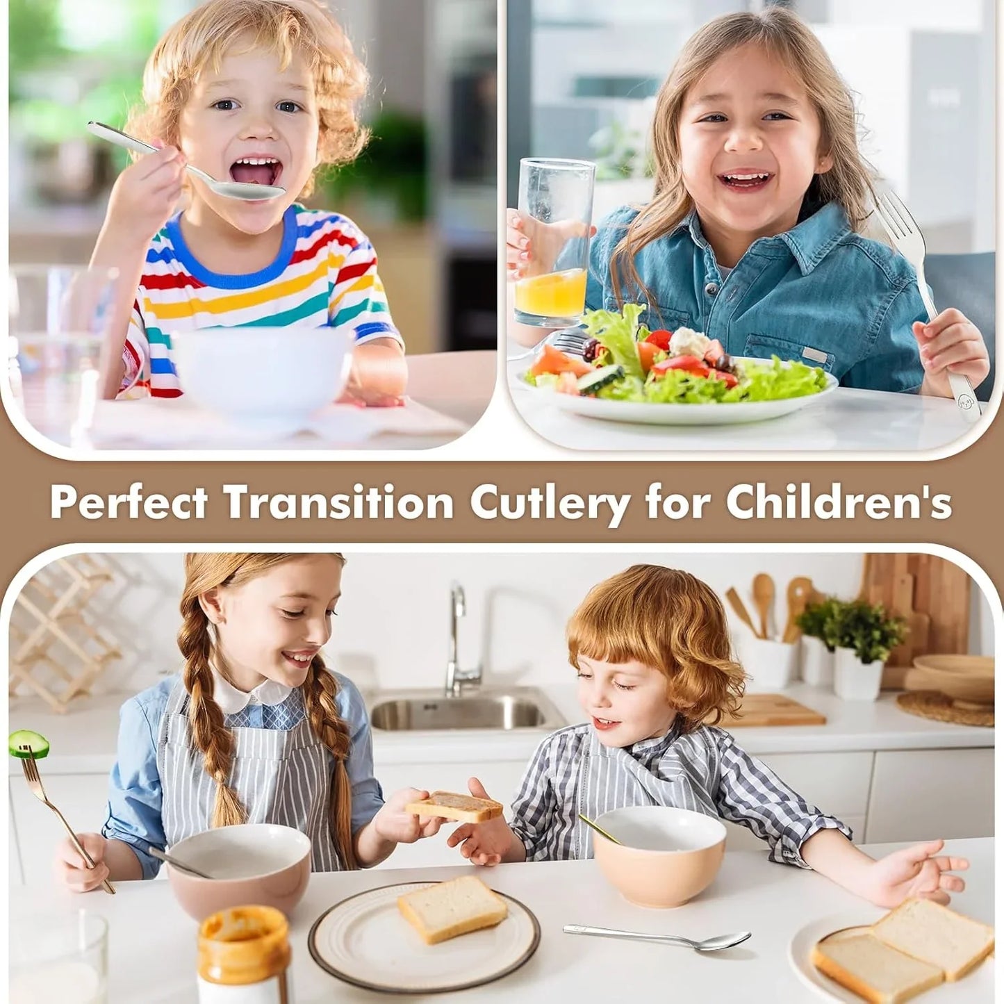 Stainless Steel Toddler Utensils Set - 12 Pieces Kids Silverware Set Children Safe Food Grade Small Forks and Spoons Dishwasher Safe Mirror Polished
