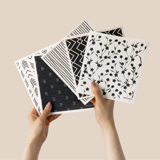 Swedish Dishcloths for Kitchen | 5 Pack Geometric Washable Dish Rags | Cellulose Reusable Cleaning Paper Towels | Absorbent Counter Dish Cloth Sponge Kitchen Wipes, 8" L X 7" W