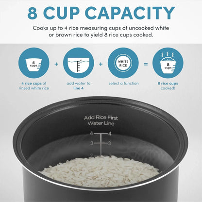 Professional Digital Rice Cooker, Multicooker, 4-Cup (Uncooked) / 8-Cup (Cooked), Steamer, Slow Cooker, Grain Cooker, 2Qt, Stainless Steel Exterior, ARC-994SG