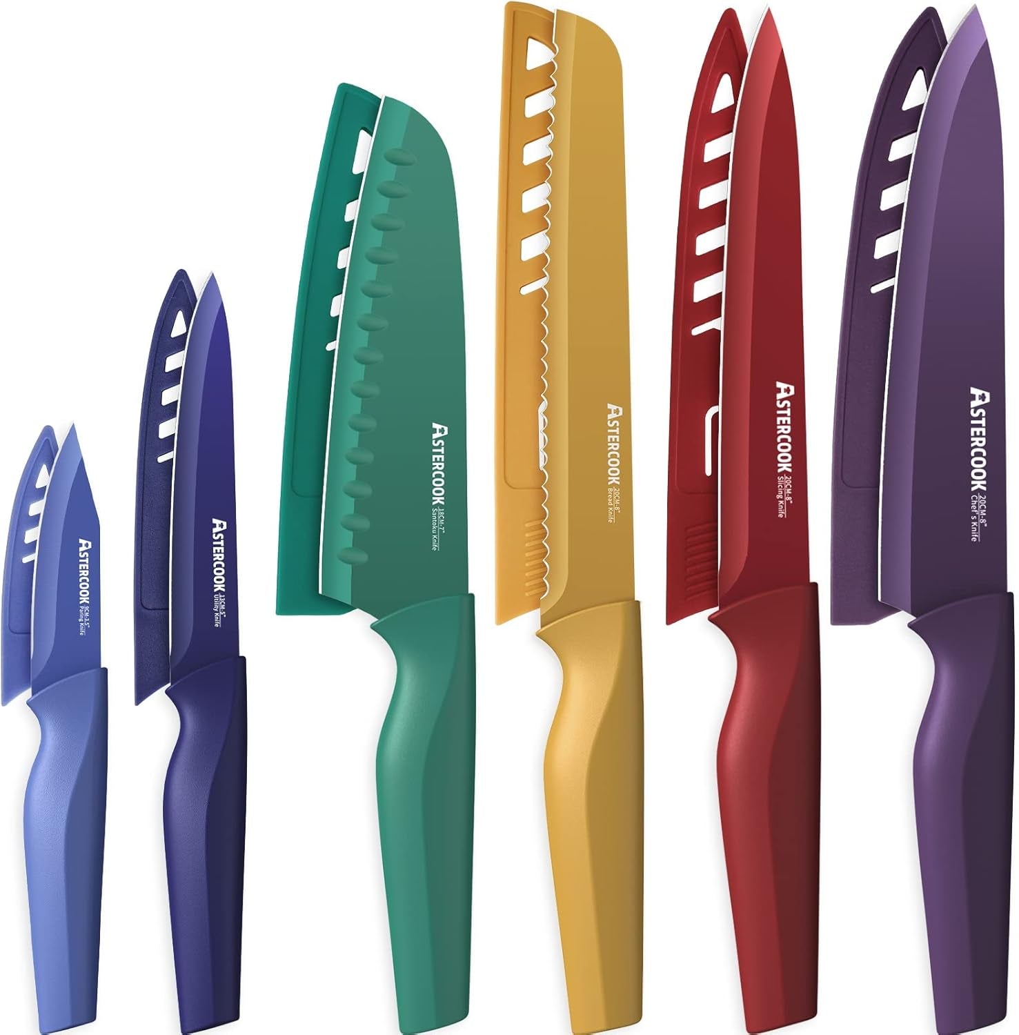 Knife Set, 12 Pcs Color-Coded Kitchen Knives Set, 6 Color Anti-Rust Coating Stainless Steel Chef Knife Sets with 6 Blade Guards Dishwasher Safe