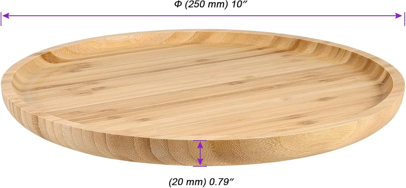 3 Pack 10 Inch Bamboo round Platter, Fine Polished round Wood Plates Bamboo Serving Tray for Holding Fruit, Bread, Cheese, Nut, Coffee, Tea, Plant Saucer