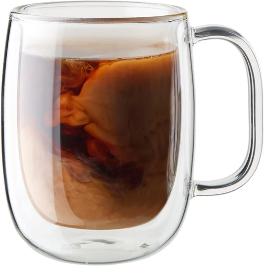 ZWILLING Sorrento plus 2-Pc Double-Wall Glass Coffee Mug Set, 12-Oz, 355Ml, Clear