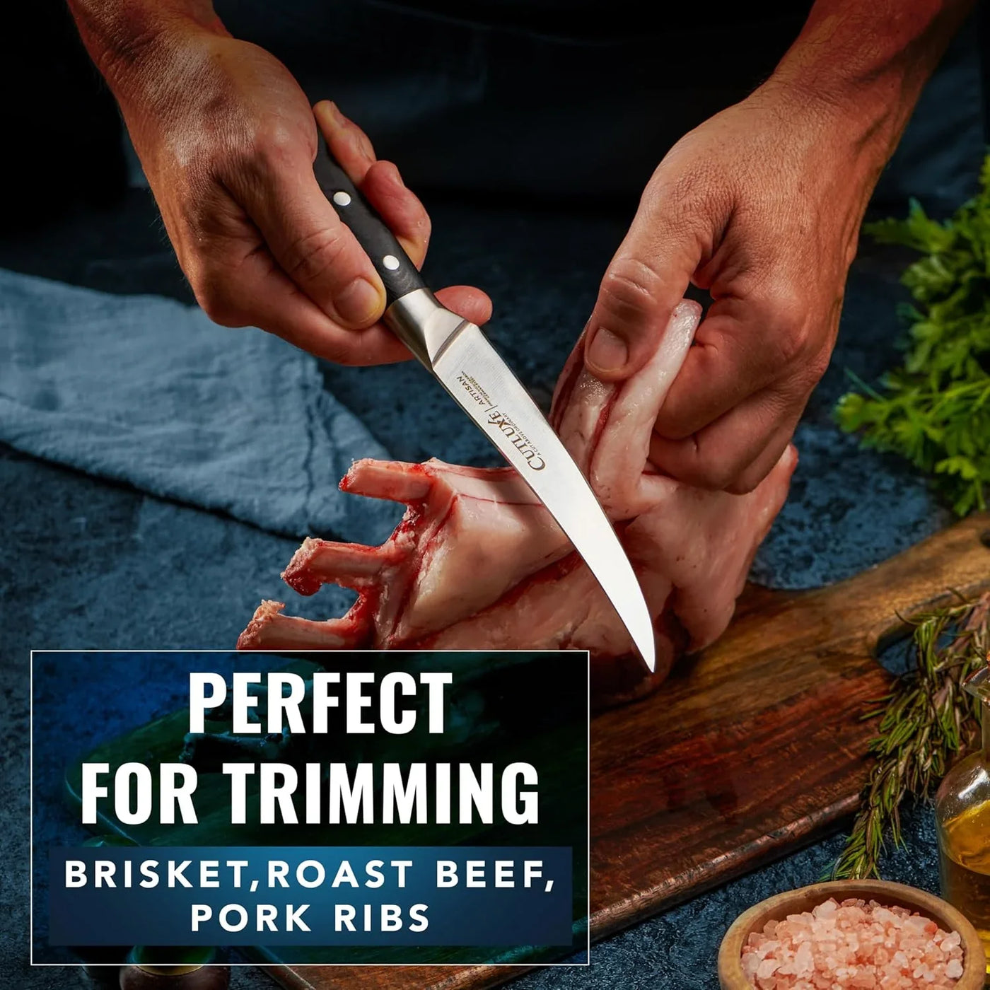 Curved Boning Knife – 6" Boning Knife for Meat Cutting, Filleting – High Carbon German Steel, Full Tang & Ergonomic Handle Design – Artisan Series