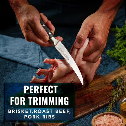 Curved Boning Knife – 6" Boning Knife for Meat Cutting, Filleting – High Carbon German Steel, Full Tang & Ergonomic Handle Design – Artisan Series