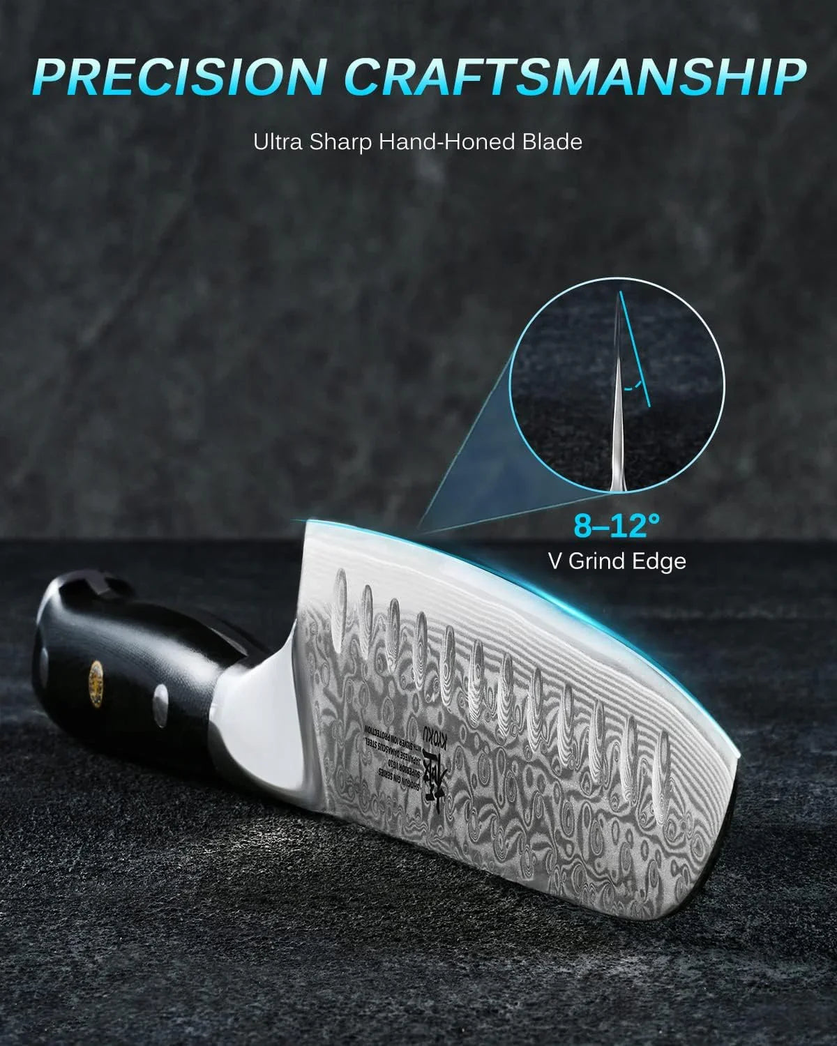 Gin Series 7" Santoku Knife, Japanese Chef Knife VG10 Damascus Stainless Steel Kitchen Knife with Silver Ion Blade G10 Handle Mosaic Pin