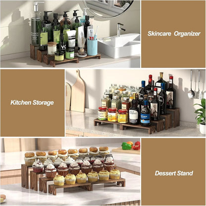 2 Set Wooden Tiered Risers Display Stands for Vendor Events,Stackable Wooden Cupcake Display Stand,Farmhouse Decor Wood Dessert Table Display Set,Vendor Booth Display Items,Food Display Risers for Party（12-11.2-10.4-9.6In）