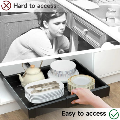2 Pack Pull Out Cabinet Organizer, No Screw Adjustable Cabinet Drawers, Expandable(12.6"-20.47") Slide Out Drawers for Kitchen Cabinets, Cabinet Roll Out Shelves in Pantry or Bathroom, 16.54" Deep
