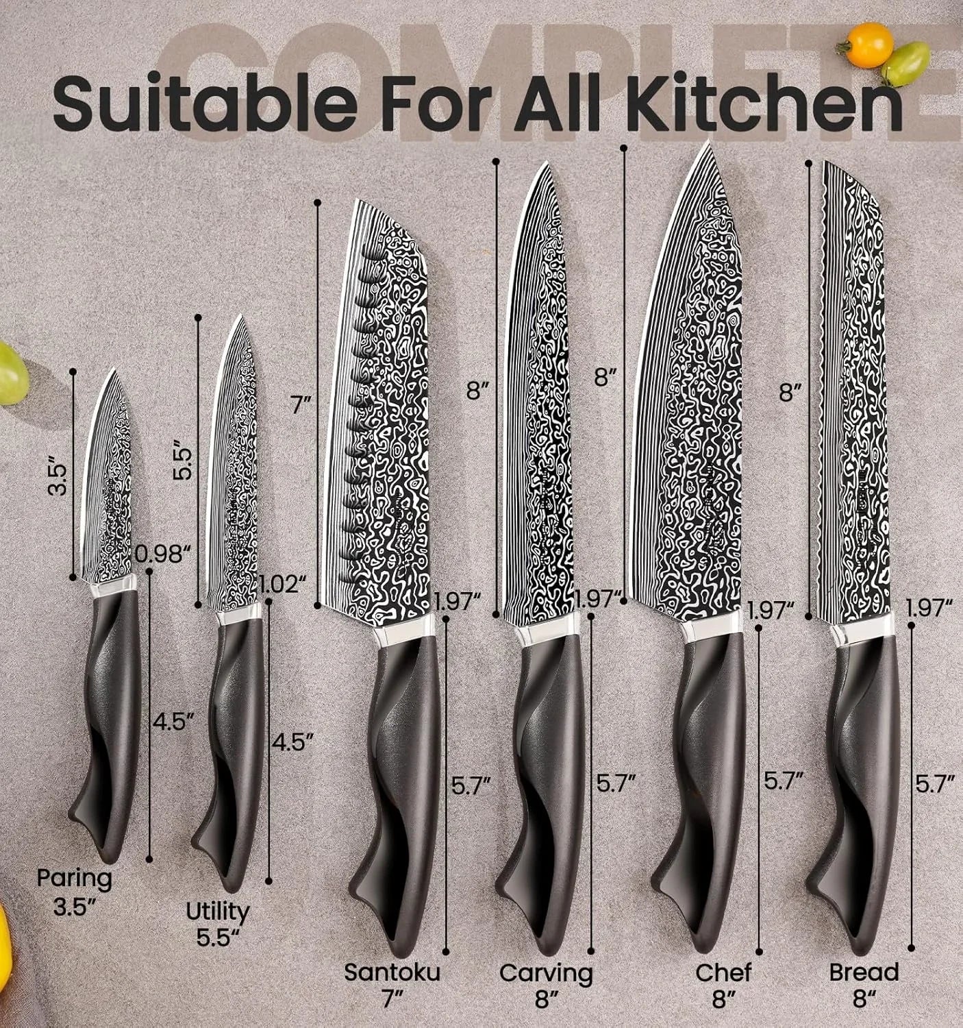 Knife Set, 15 Pieces Kitchen Knife Set with Built in Sharpener, High Carbon German Stainless Steel Knife Block Set, Dishwasher Safe