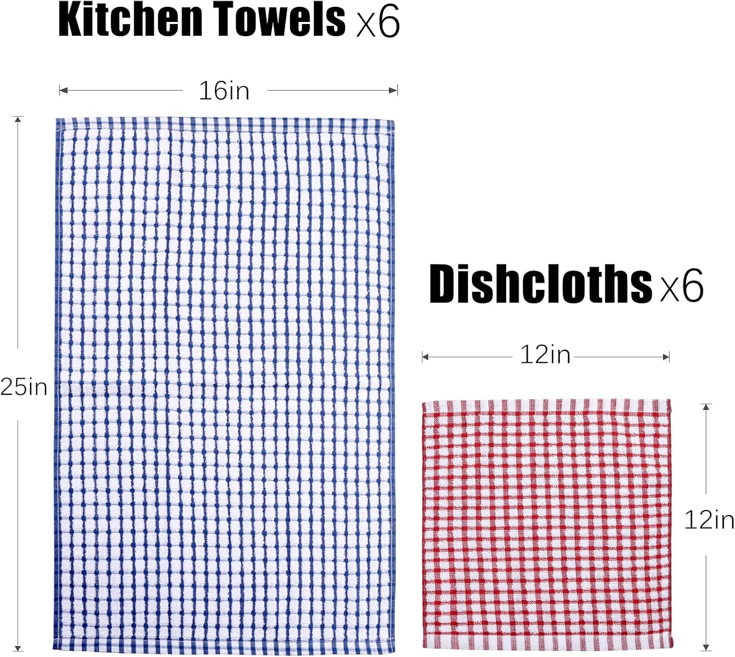 Kitchen Towels and Dishcloths Set, 16 X 25 12 12, Set of Bulk Cotton Dish for Washing Dishes Rags Everyday Cooking Baking