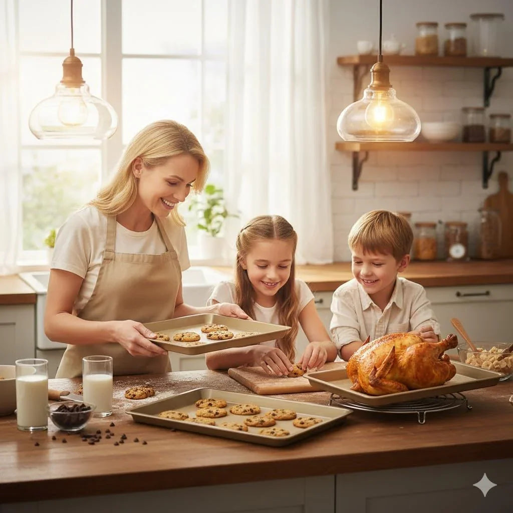 Baking Sheet Pan Set of 3 | Nonstick Cookie Sheets for Baking Supplies | No Rust & No Toxic Carbon Steel Half Sheet Pan+Jelly Roll Pan+Quarter Sheet Pan Set | Heavy Duty Baking Tray for Oven
