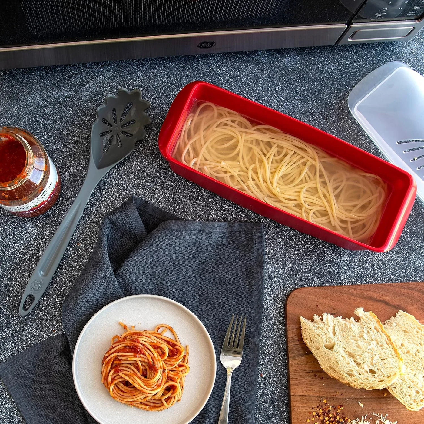 Microwave Pasta Cooker, 6.4 Cup, Red