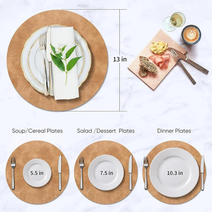 Placemats, Heat Resistant round Placemats Set of 8 Washable, Waterproof Table Mats, Wipeable Faux Leather Place Mats for Kitchen, Dining Room, Camel