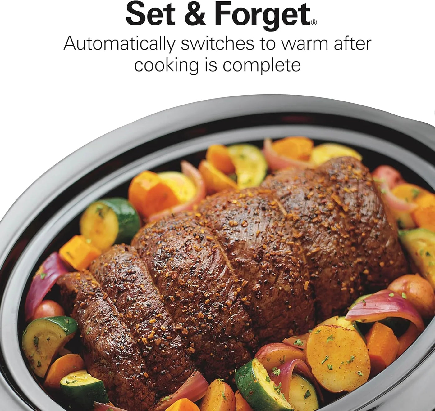 Portable 7 Quart Programmable Slow Cooker with Three Temperature Settings, Lid Latch Strap for Easy Travel, Dishwasher Safe Crock, Black (33474G)