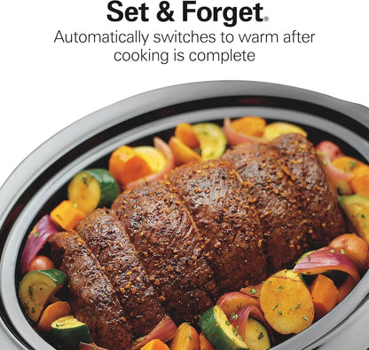 Portable 7 Quart Programmable Slow Cooker with Three Temperature Settings, Lid Latch Strap for Easy Travel, Dishwasher Safe Crock, Black (33474G)