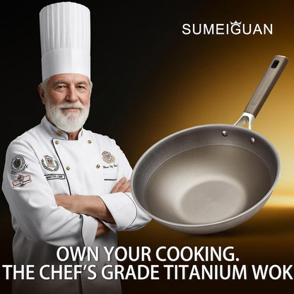 13 Inch Titanium Wok Pan with Lid - Non Stick Frying Pan, Extended Cool-Touch Handle, PFAS/PFOA/PTFE Free Flat Bottom Wok, Dishwasher Safe, Works on All Stovetops Including Induction