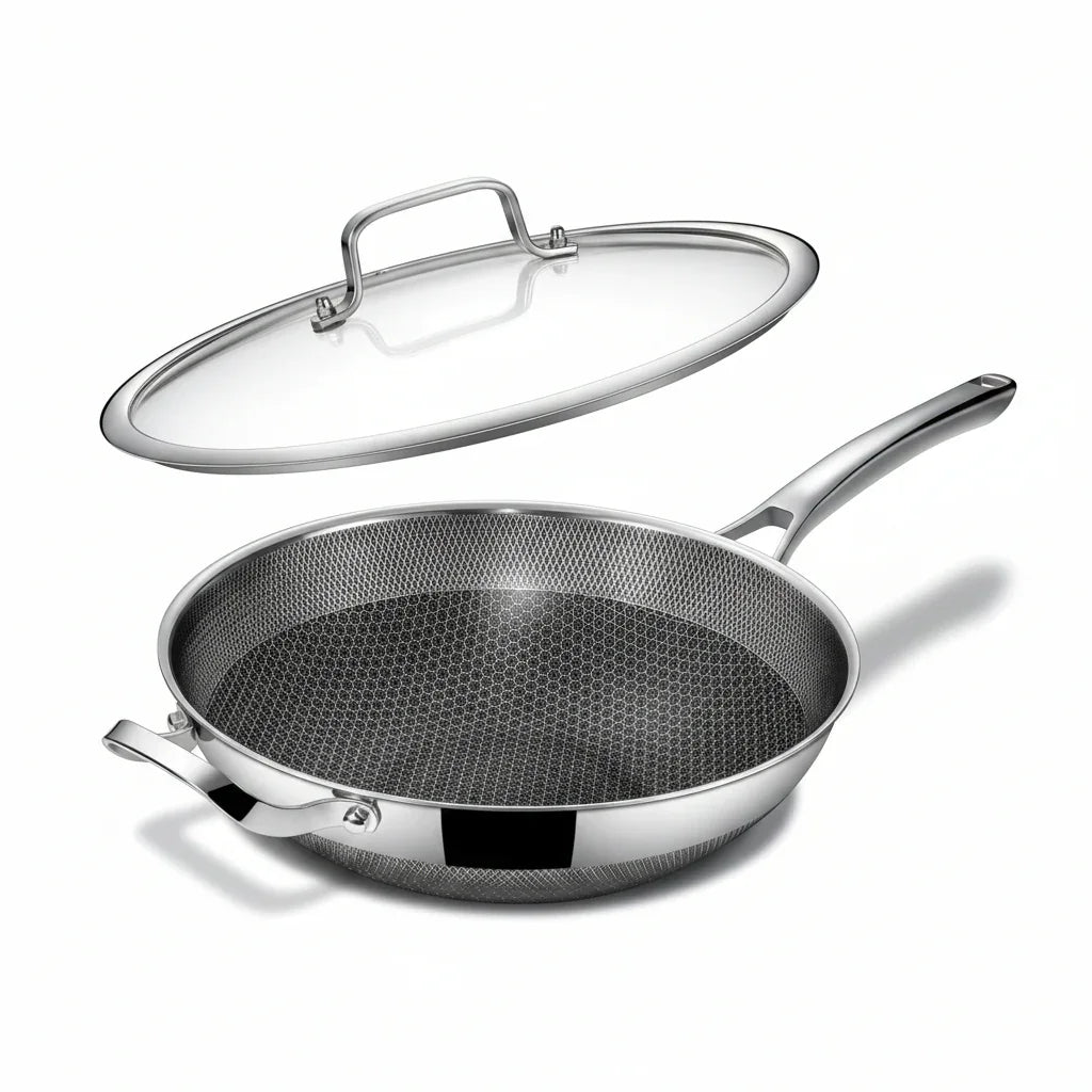 Wok Pan,13 Inch Hybrid Wok with Lid,Pfoa Free Cookware,Non Stick Stainless Steel Woks & Stir-Fry Pans Nonstick, Dishwasher and Oven Safe, Works on Induction