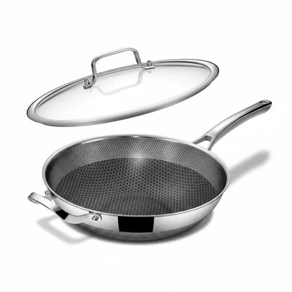 Wok Pan,13 Inch Hybrid Wok with Lid,Pfoa Free Cookware,Non Stick Stainless Steel Woks & Stir-Fry Pans Nonstick, Dishwasher and Oven Safe, Works on Induction