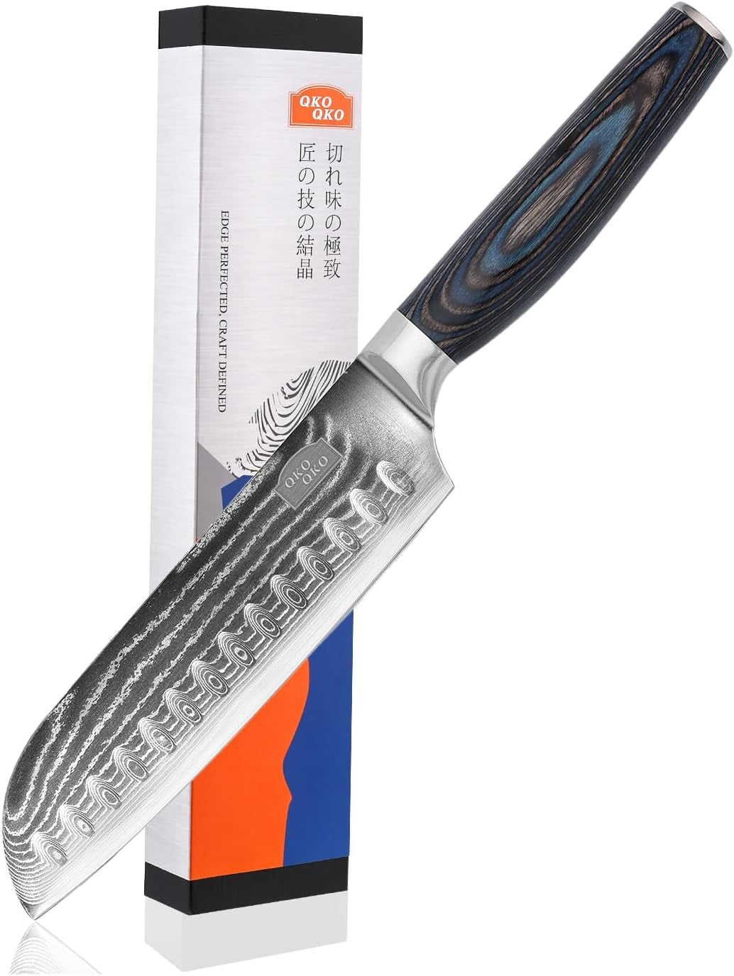 Damascus Santoku Knife, 7- Inch Kitchen Knives with 9Cr18Mov Steel Core, Japanese Kitchen Knife Cooking Meat Cleaver with Durable Wood Handle, Sharp Santoku Chef Knife for Home Use with Gift Box